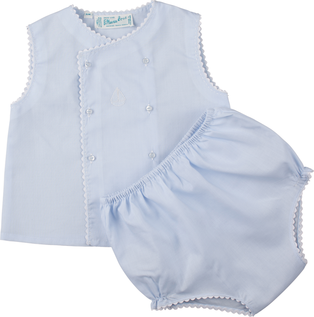 Boys Embroidered Sailboat Blue Diaper Set