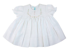 Load image into Gallery viewer, White Smocked Baby Dress with Embroidered Rosettes
