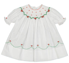 Load image into Gallery viewer, White, Red, &amp; Green Smocked Christmas Dress
