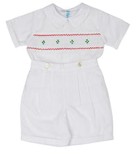 Load image into Gallery viewer, White, Red, &amp; Green, Boys Holiday Smocked Bobby Suit
