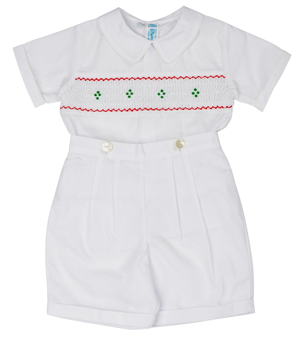 White, Red, & Green, Boys Holiday Smocked Bobby Suit