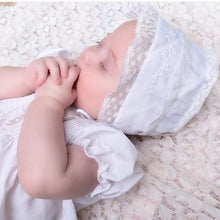 Load image into Gallery viewer, Girls Embroidered &amp; Lace Trimmed Newborn Bonnet
