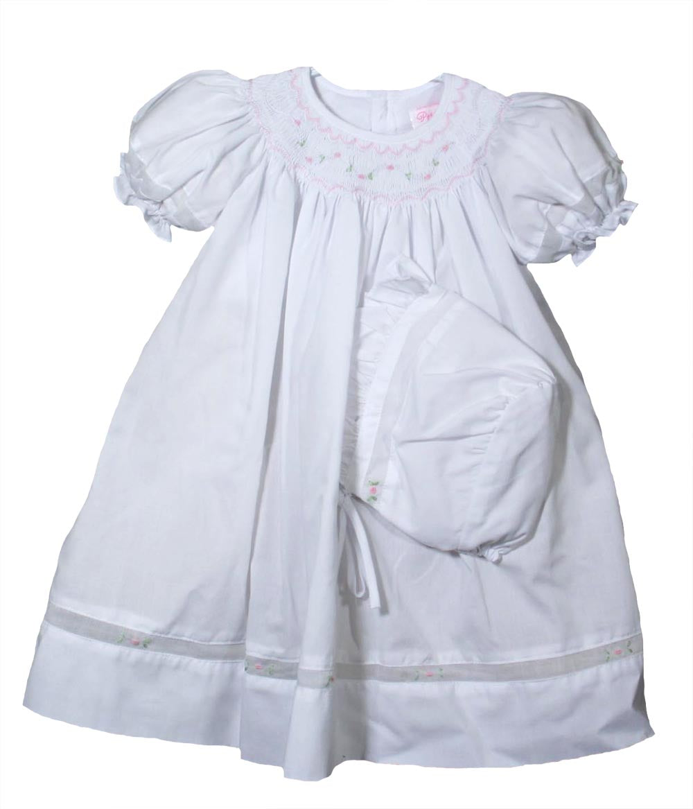 White Bishop Smocked Dress with Insets