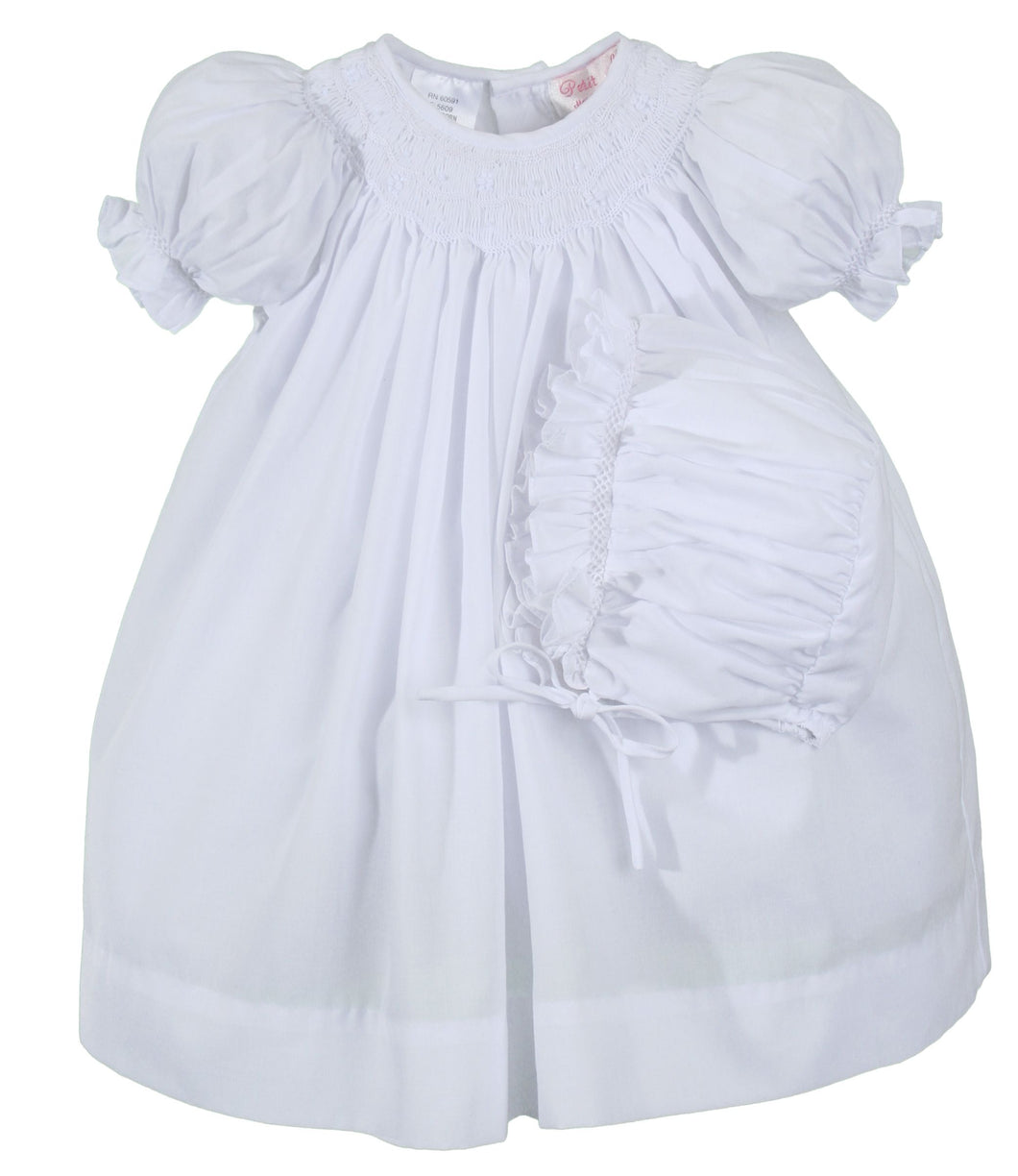 White Smocked Daydress with Bonnet