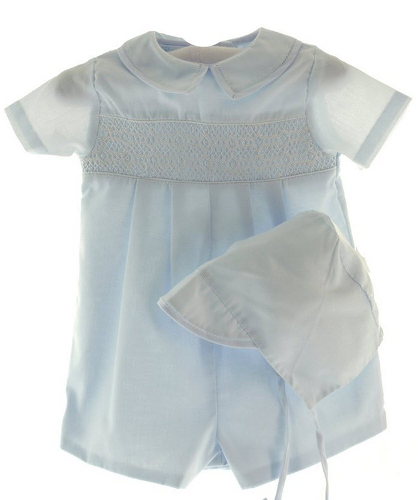 Blue Smocked Romper with Hat