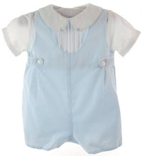 Load image into Gallery viewer, Boys Blue Romper with Attached White Shirt

