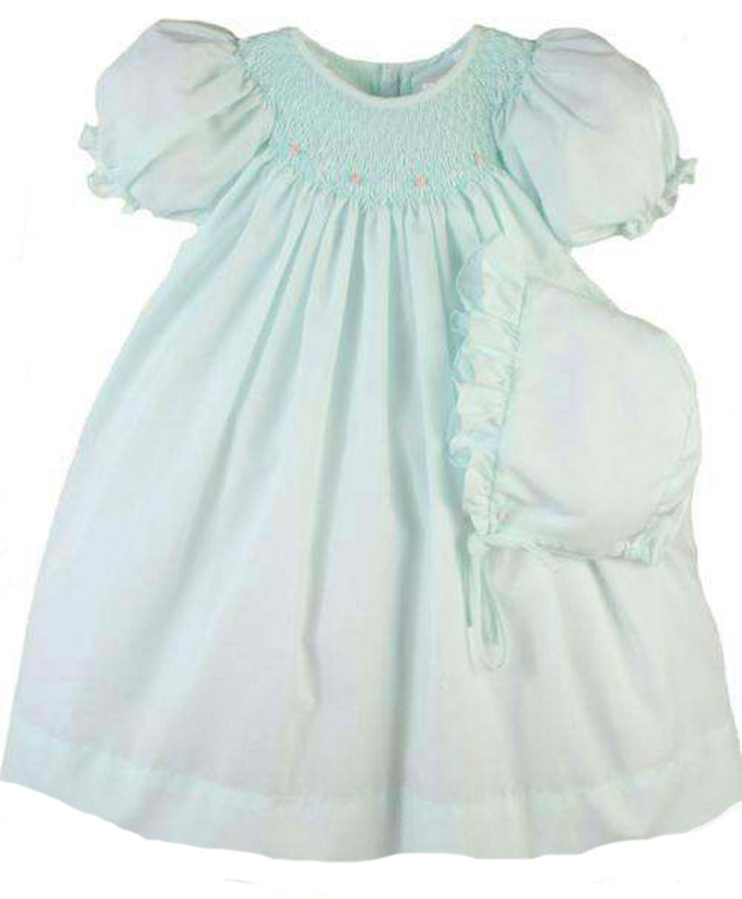 Mint Green Smocked Day Dress with Rosettes