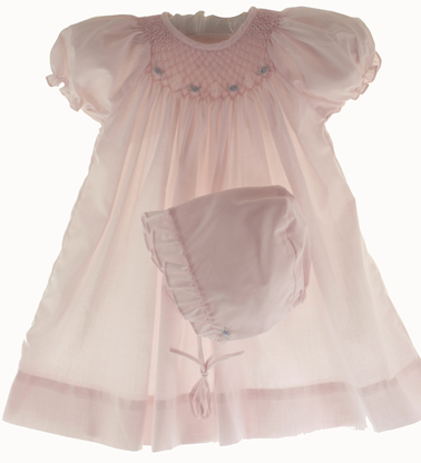 Pink Smocked Day Dress with Blue Rosettes