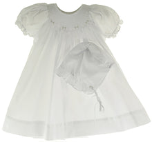 Load image into Gallery viewer, White Smocked Day Dress with White Rosettes
