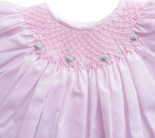 Load image into Gallery viewer, Pink Smocked Day Dress with Blue Rosettes
